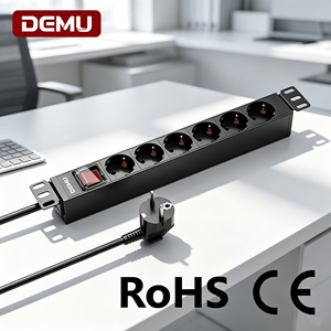 6-Outlet Schuko Rack PDU, 1U Industrial Power Strip With Double Pole Cut Off Switch